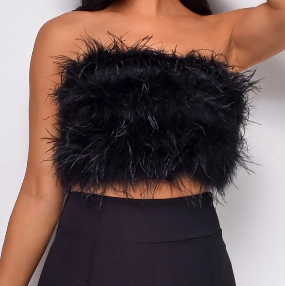Emprada Catalina Black Feather Embellished Whimsigoth Fairy Crop Top M